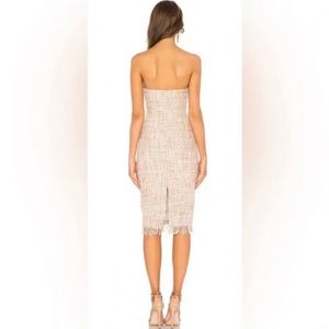 NWT LPA Strapless Tweed Midi Dress Cream Pink Multi Fringe Hem Cocktail Revolve